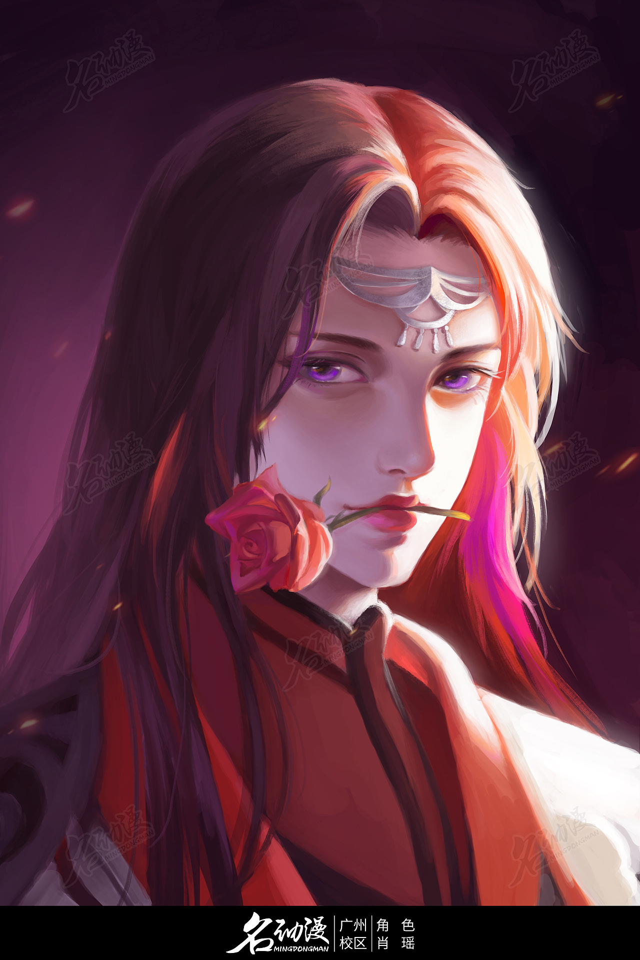 红发古装叼着玫瑰的少年|同人|美少年|玫瑰|古风|头像-角色原画作品