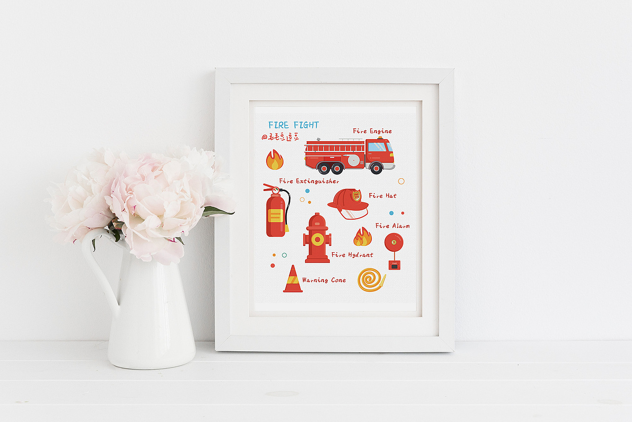 firefighting消防系列 扁平风格几何色块原创插画