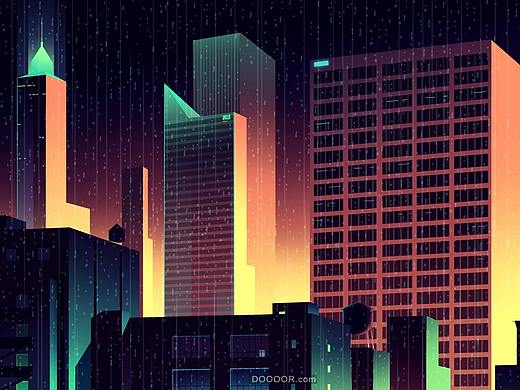 摩洛哥trystram城市夜景霓虹插画