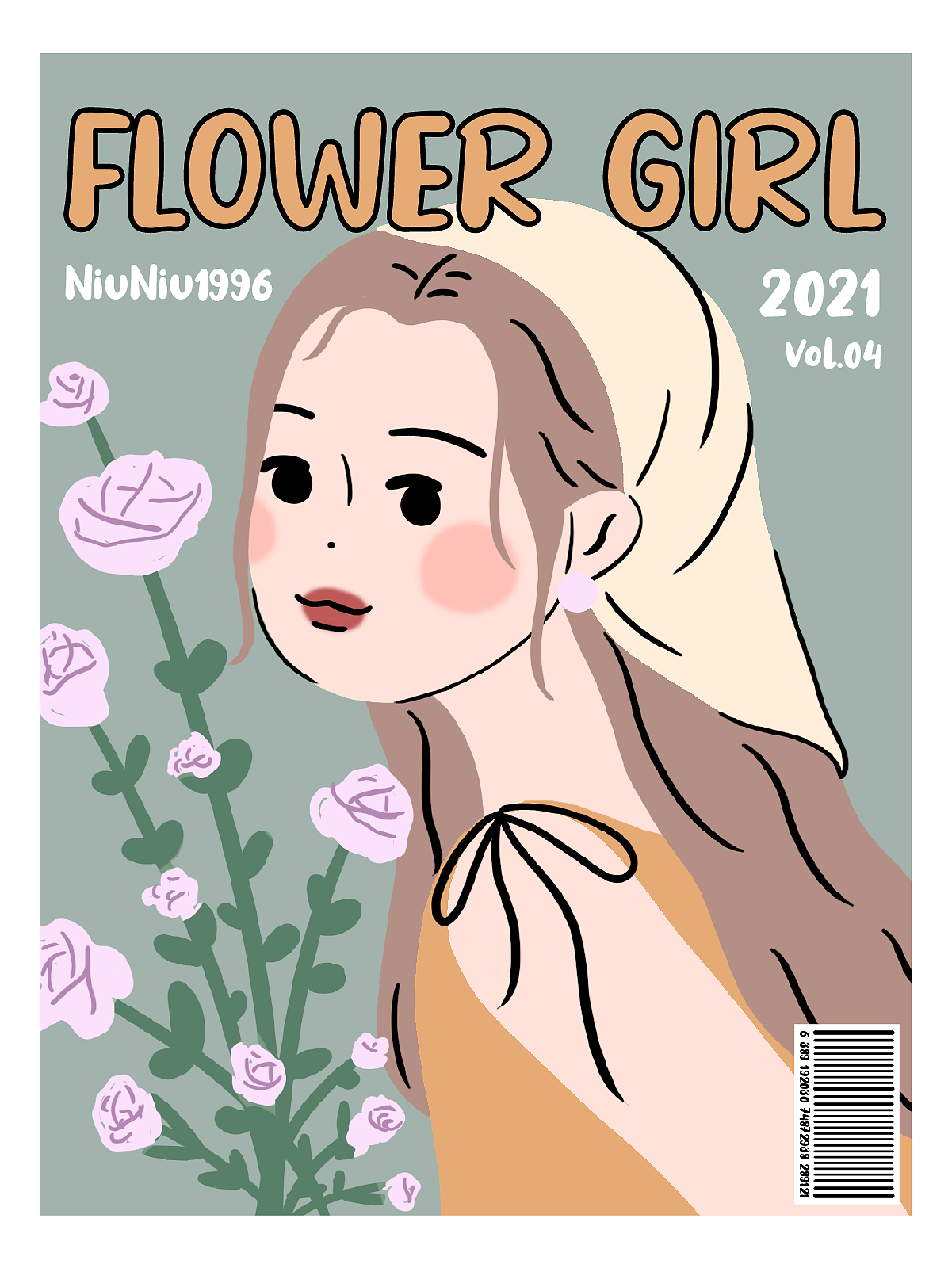 女孩与花杂志风人物插画