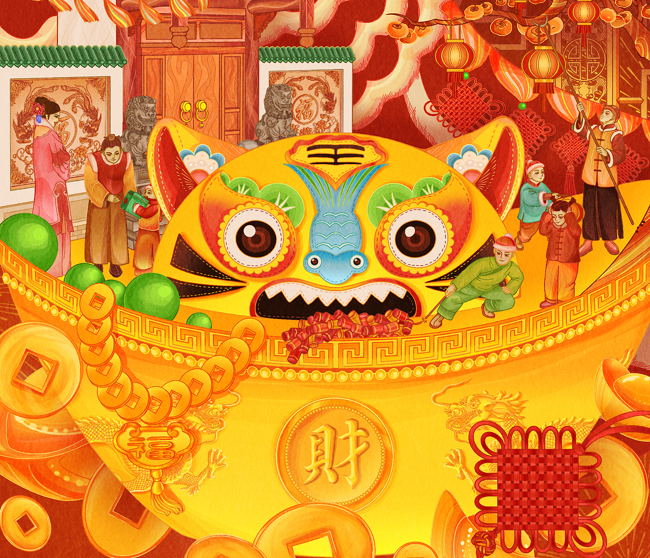 【2022虎年春节插画】金·虎·送·福（图ZMjgzMTQ4NzI4） - 商业插画 - 站酷设计师小桃223原创素材 - 站酷ZCOOL
