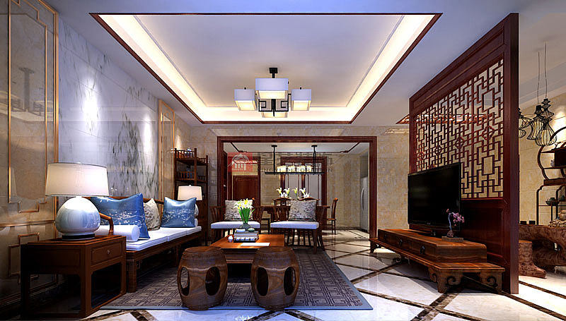 贵阳地铁·湖山郡别墅装修,新中式设计效果图!