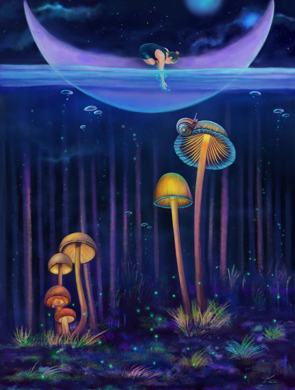 幻想类插画 《触碰星海》二联组画