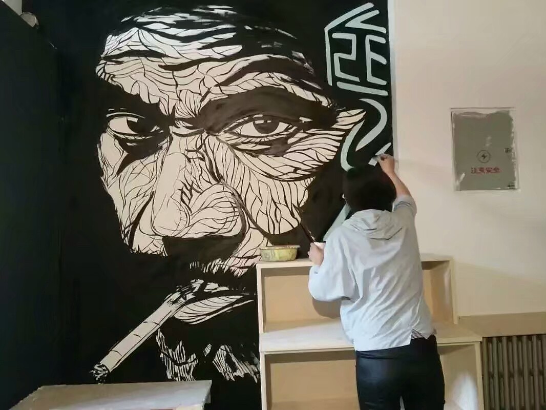 阿杜手绘墙墙体彩绘墙绘涂鸦阿杜速写