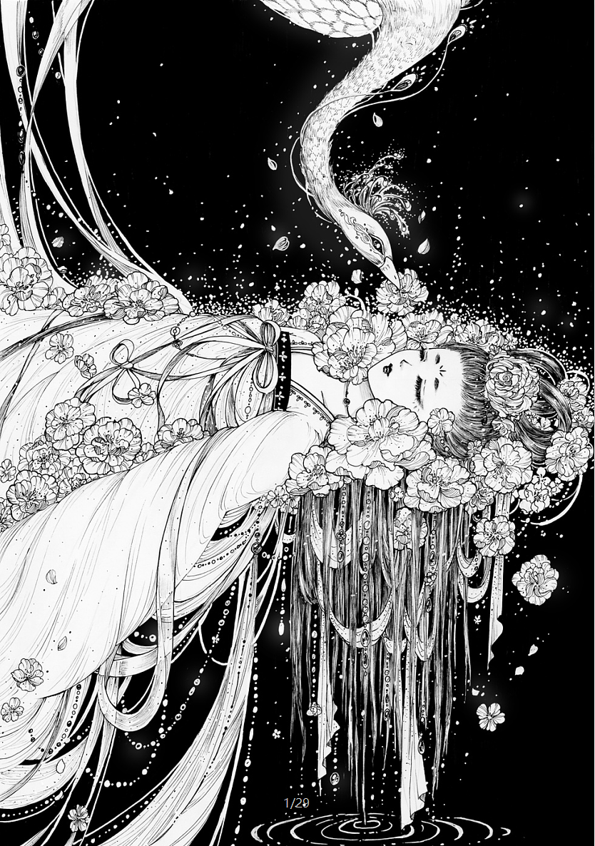 唯美古风黑白插画_欧洲大米omiz-站酷zcool