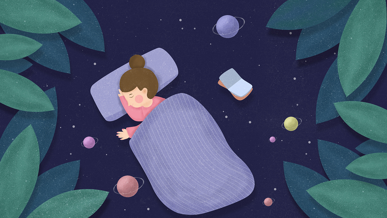 原创手绘扁平风/剪纸风晚安你好插画