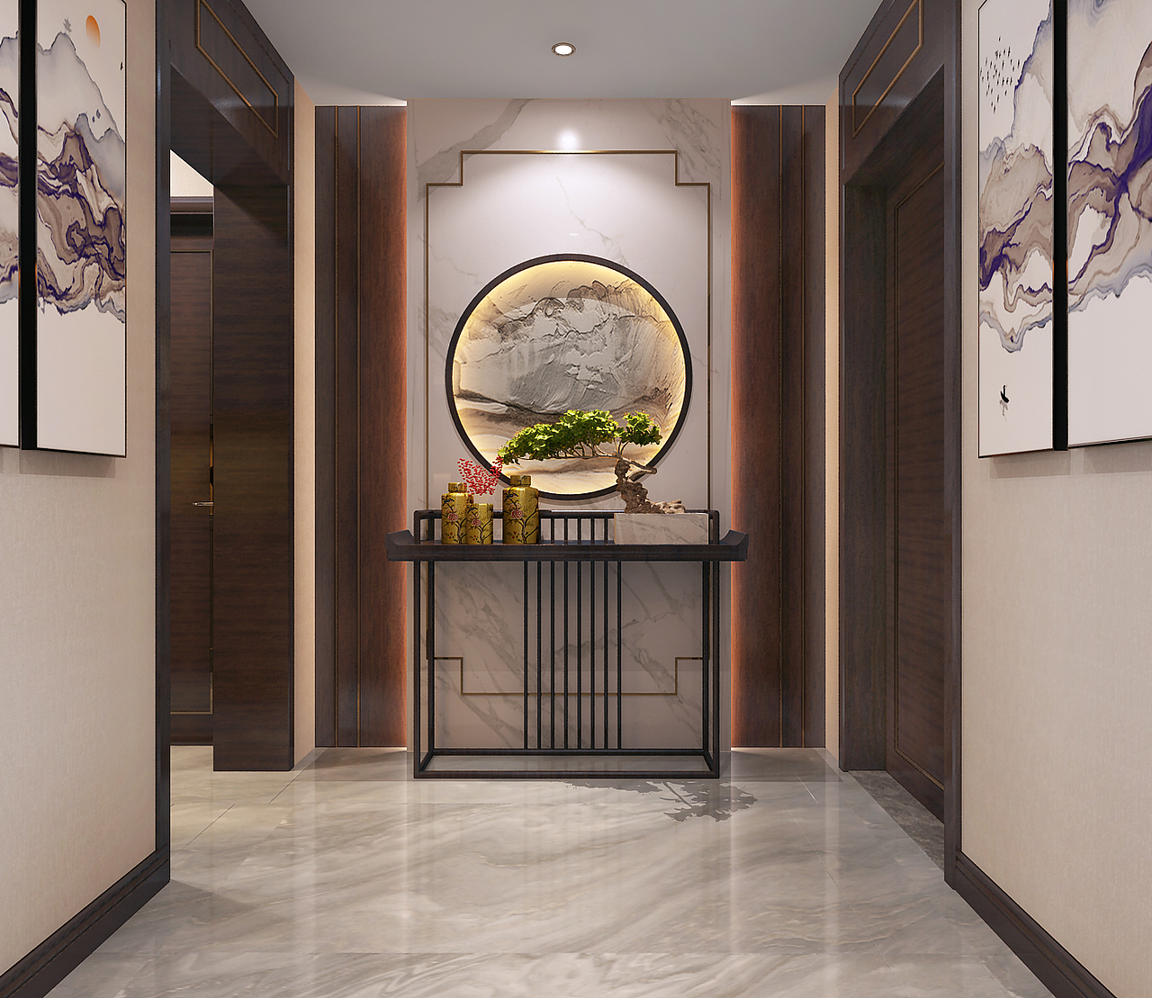 济南东岳国际300平现代中式风格装修案例—AMA国际装饰