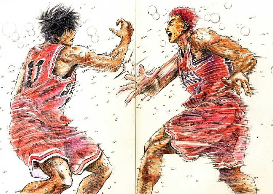 彩铅手绘明信片灌篮高手湘北五人众第一次上传