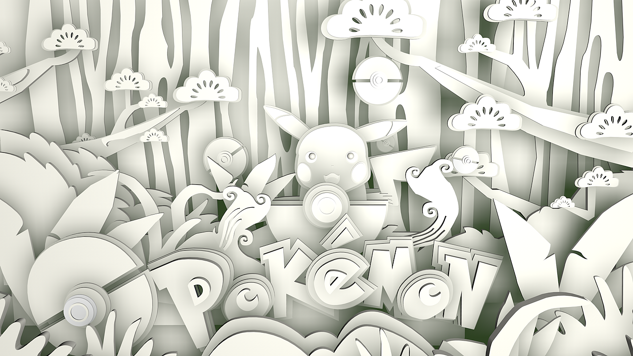 皮卡丘c4d剪影插画