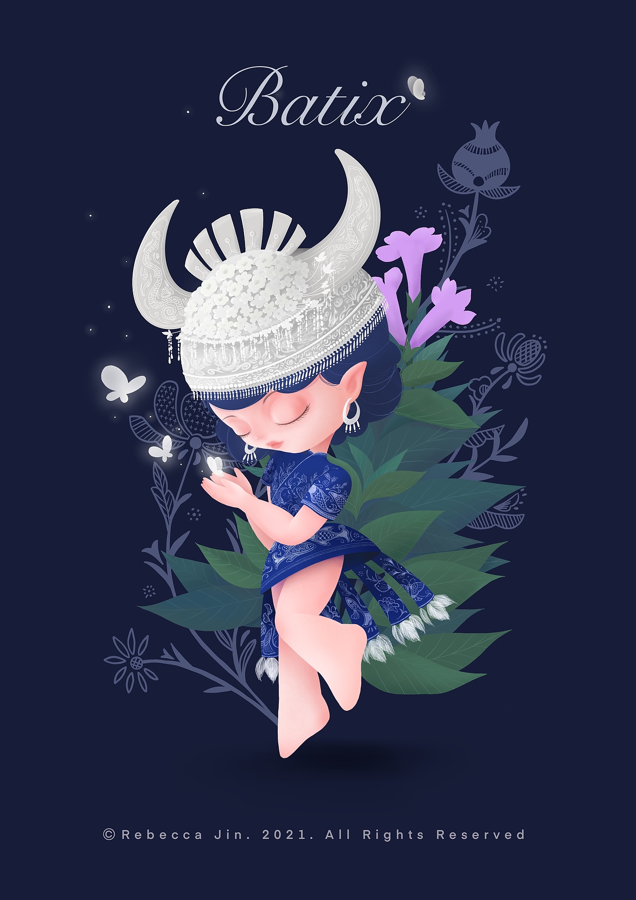 苗族女孩｜板藍(lán)根精靈｜蠟染（圖ZMjQ5NjMxMTM2） - 藝術(shù)插畫 - 站酷設(shè)計師霹靂酷錘錘原創(chuàng)素材 - 站酷ZCOOL