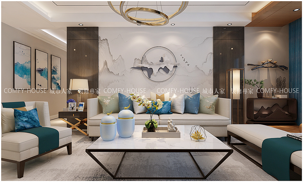 济南巴黎花园现代中式风格装修效果图（图ZMTg4MjE1Mjcy） - 家装设计 - 站酷设计师济南城市人家原创素材 - 站酷ZCOOL