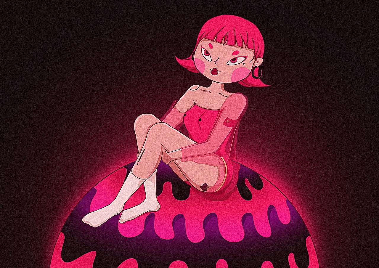 《粉红女郎》（图ZMjY3MzA4NDY4） - 新锐潮流插画 - 站酷设计师蓝愫原创素材 - 站酷ZCOOL