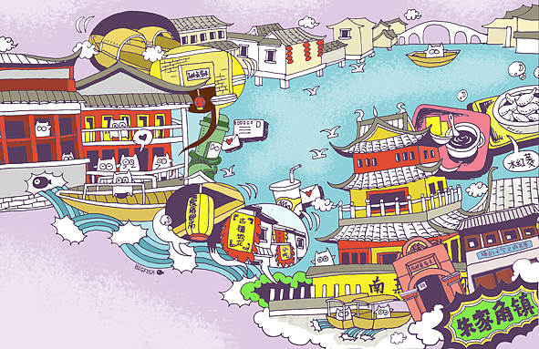 猫空·上海系列城市明信片（图ZMTY5NDkyNTY=） - 商业插画 - 站酷设计师Bigfish大鱼君原创素材 - 站酷ZCOOL