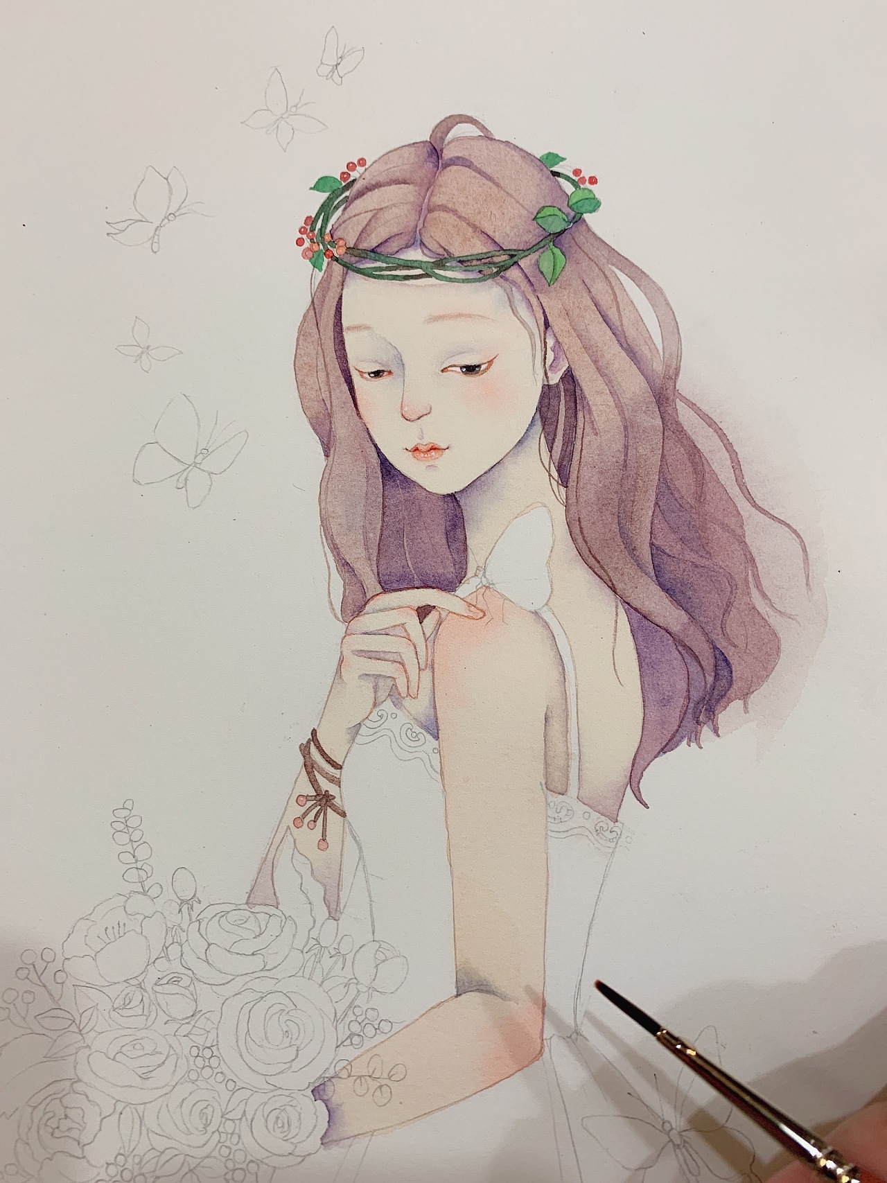 水彩手绘——蝶恋少女