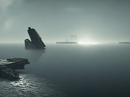 #AI創(chuàng)作實驗室#飛船、降落、湖、霧、