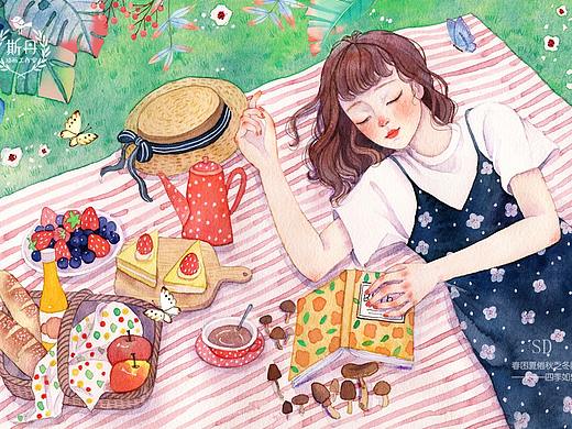 水彩插画——春困