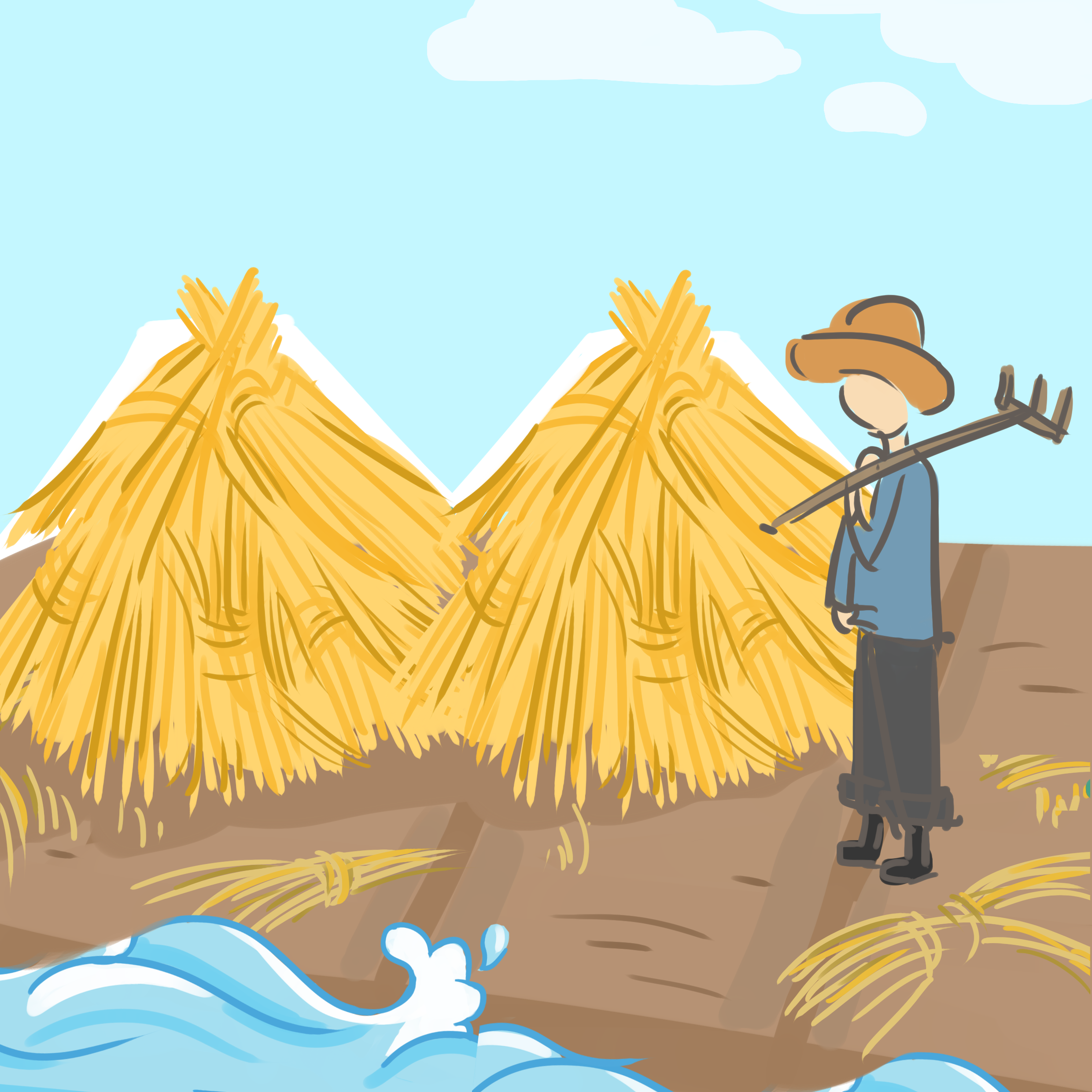 Cartoon Hand Drawn Crops Harvest Granules Full Of Wheat, Granule, Wheat ...