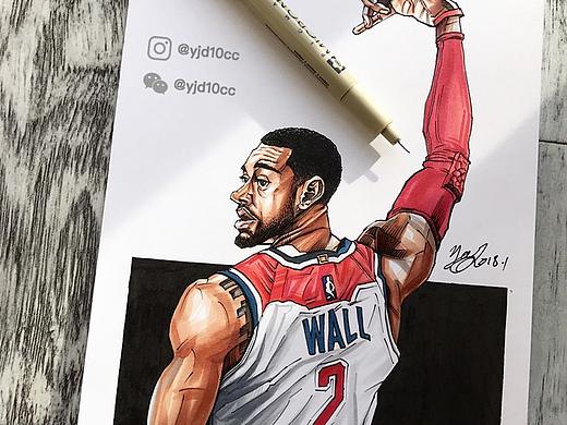 原创马克笔手绘 奇才队球星——约翰沃尔