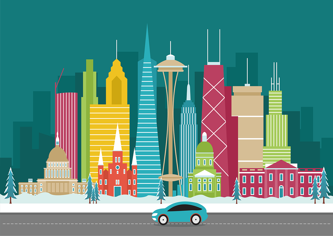 扁平风城市插画