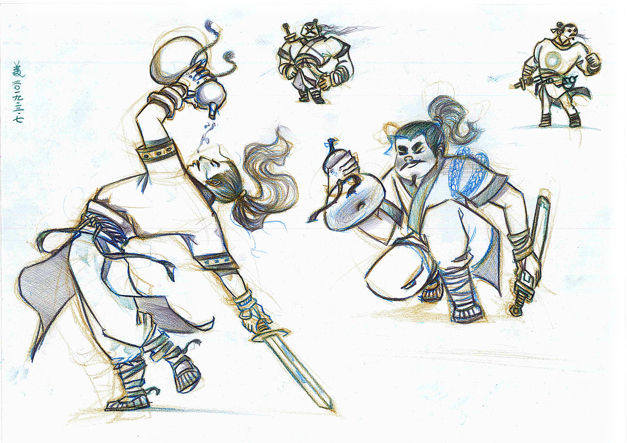 虎墩角色设计铅笔手稿