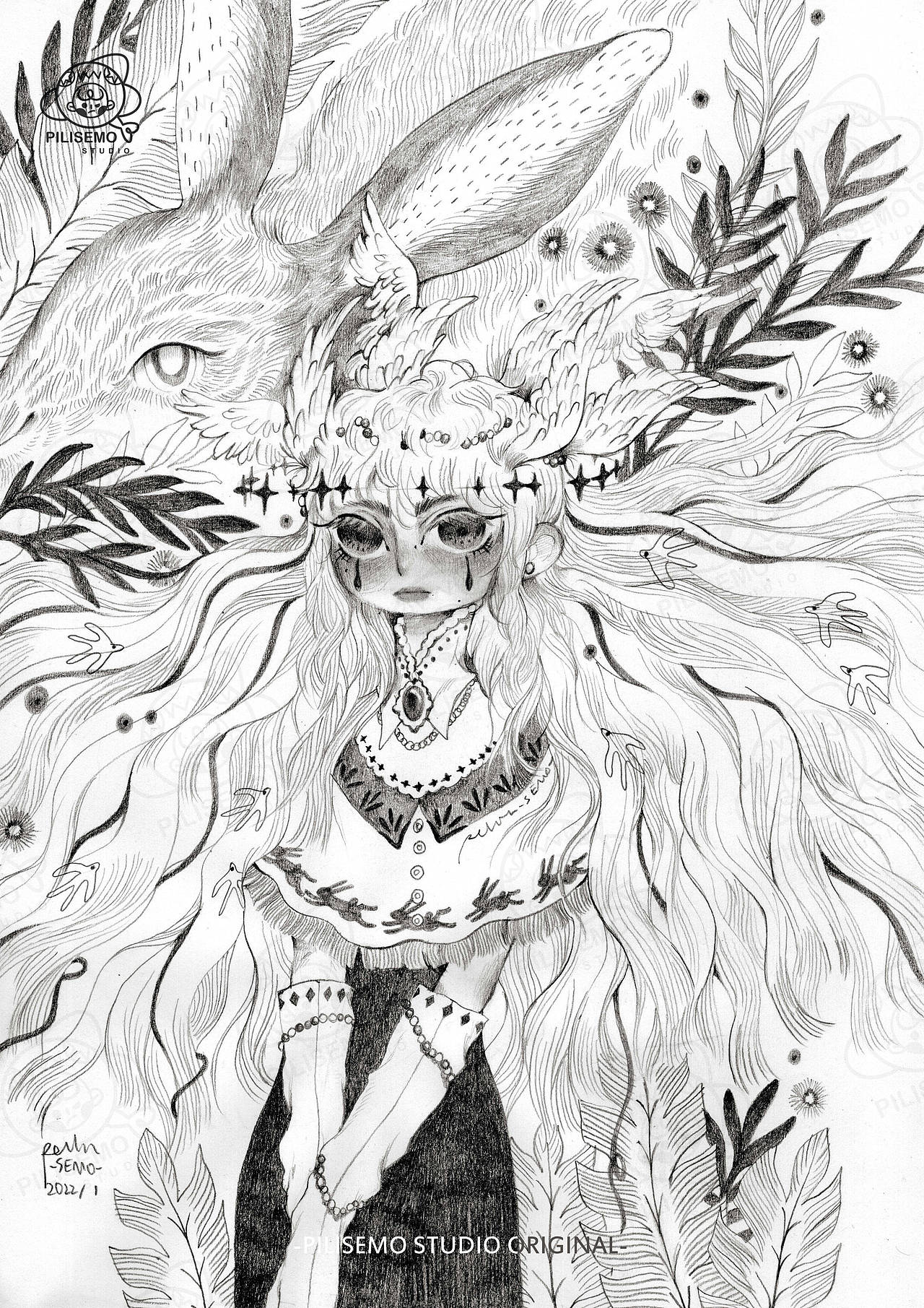 【SEMO原创】插画100打卡（5）少女是柔软的线（图ZMjkzMDg2Mzk2） - 创作习作 - 站酷设计师鲨SEMO鱼原创素材 - 站酷ZCOOL