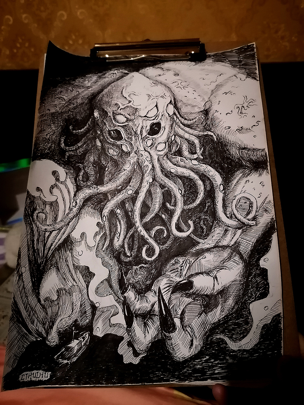 克苏鲁的呼唤中性笔手绘