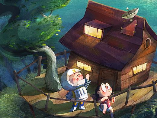 夏夜 儿童插画 （附过程）