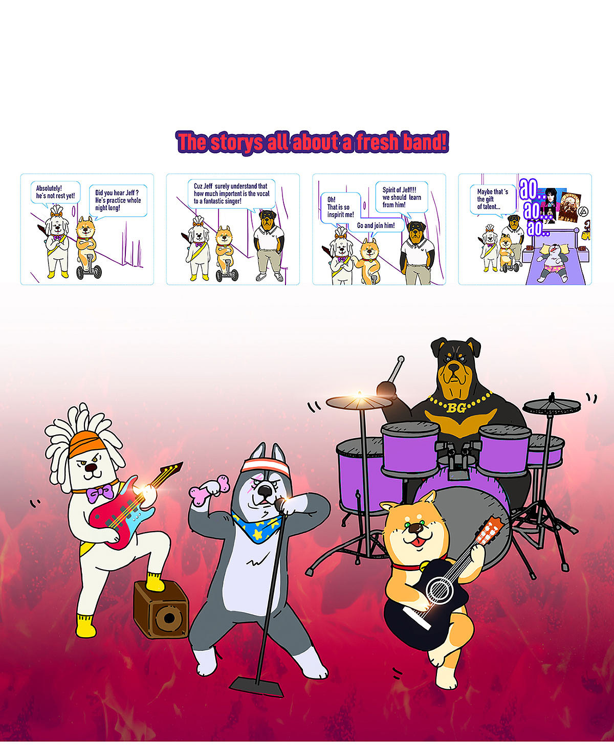ip狗狗摇滚乐队“dogie bang” rock band日常小漫画（图ZMTk2MTI5MDg0） - 短篇/格漫 - 站酷设计师FID_ORIGINAL原创素材 - 站酷ZCOOL