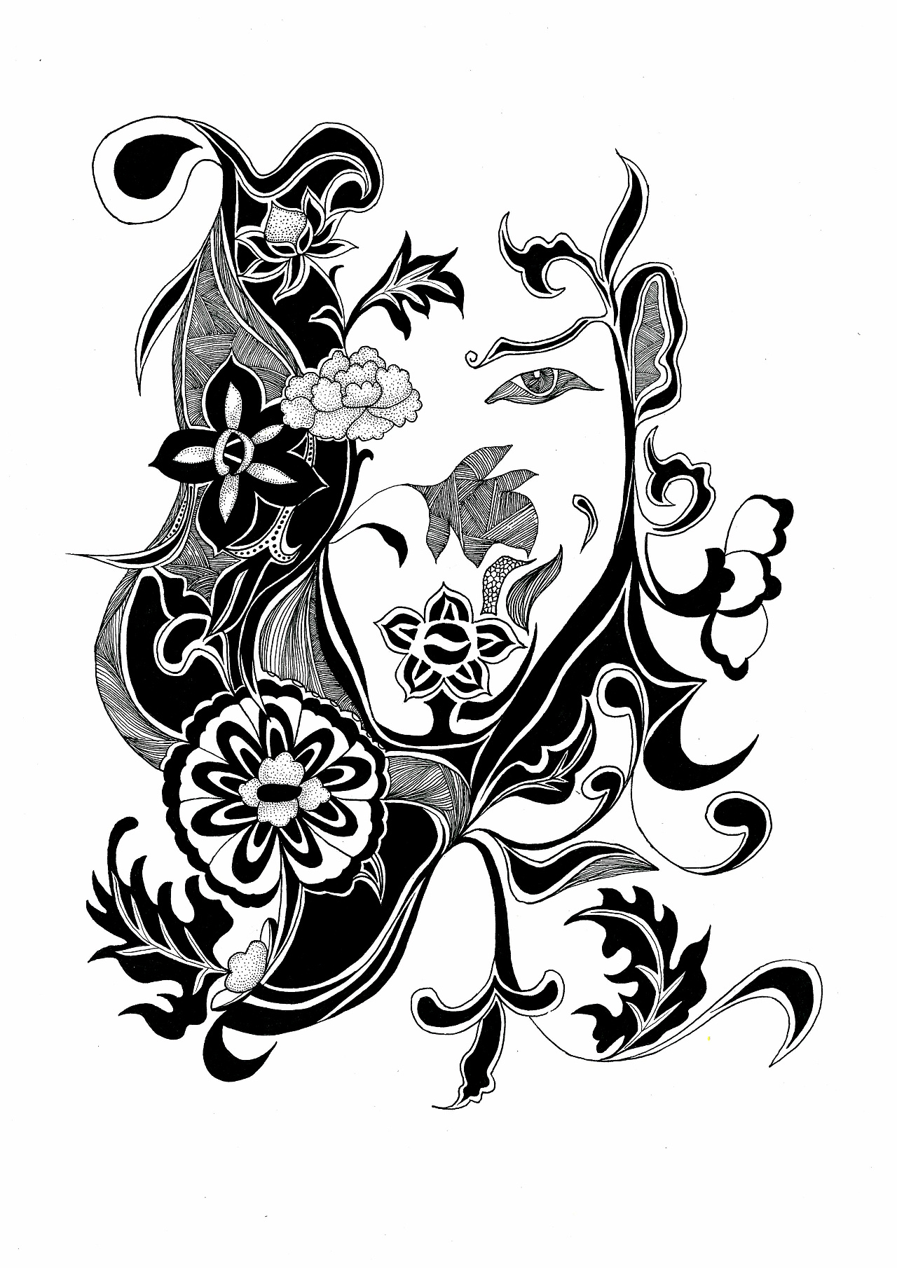 黑白装饰手绘花卉图片素材免费下载 - 觅知网