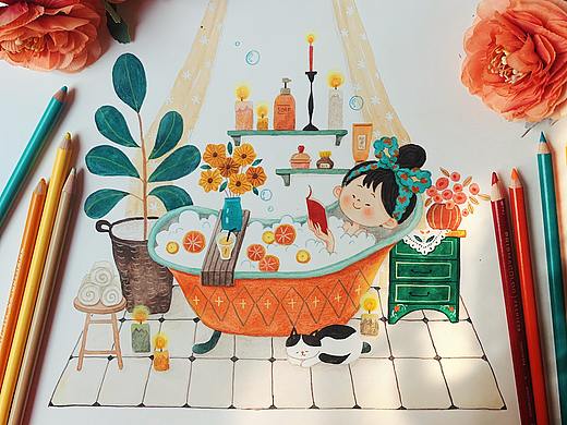 手绘插画 Bubble Bath