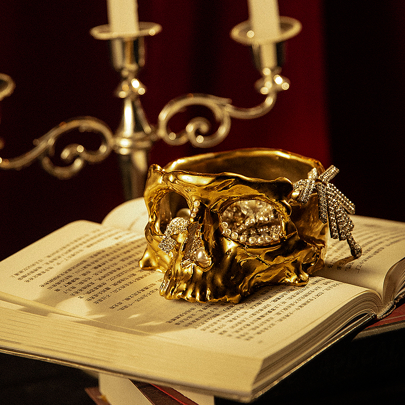 【SKULL】骷髅 暗黑系1300°电镀金属色陶瓷烟灰缸摆件