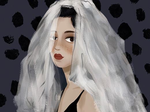戴头纱少女 插画人物