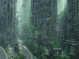 #站酷夢筆#人、高樓、川流不息的車輛穿過的密林