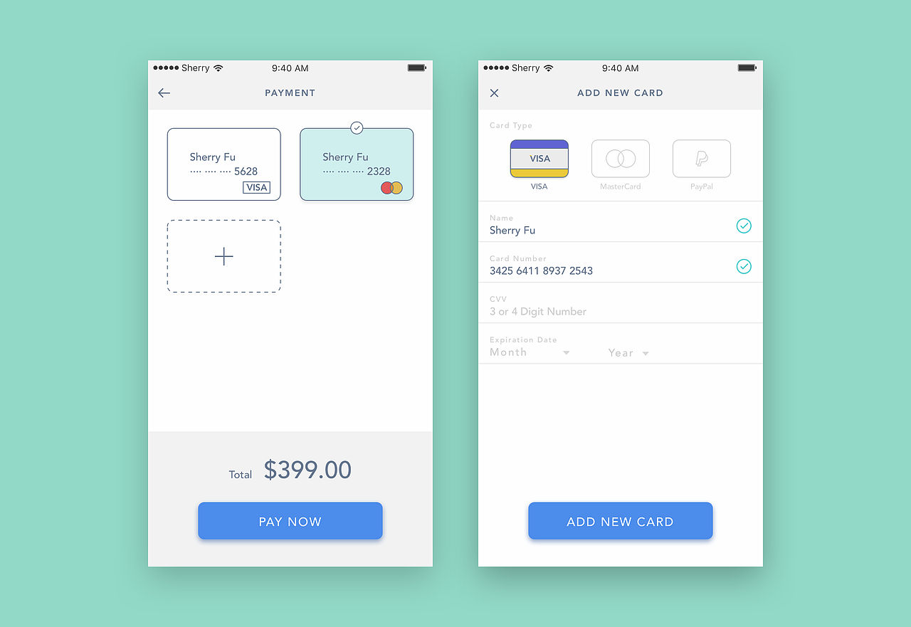 信用卡支付页设计 #DailyUI 002（图ZNzIwNzc4NjA=） - APP界面 - 站酷设计师SherryFu原创素材 - 站酷ZCOOL