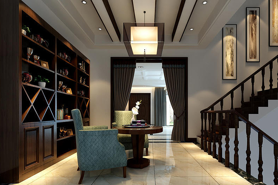 金手指装饰_保利公园别墅400m²新中式风格装修案例!