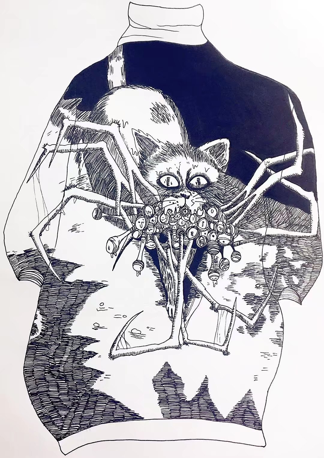 手绘细致服装图案、模特走秀效果图