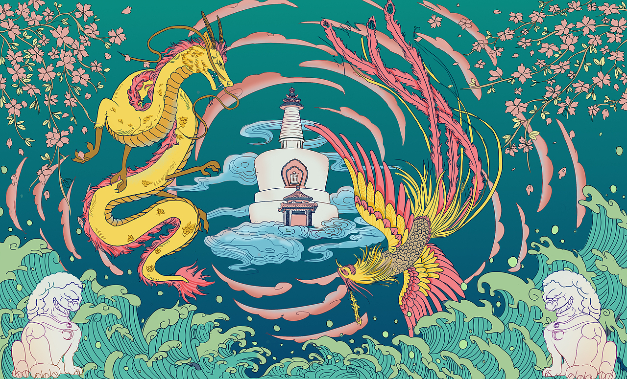 北京北海白塔国潮系列插画