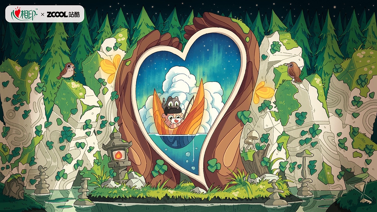 心相印 - 密林之“镜”（图ZMzM3Mjc5MDA4） - 商业插画 - 站酷设计师大脑荷载原创素材 - 站酷ZCOOL