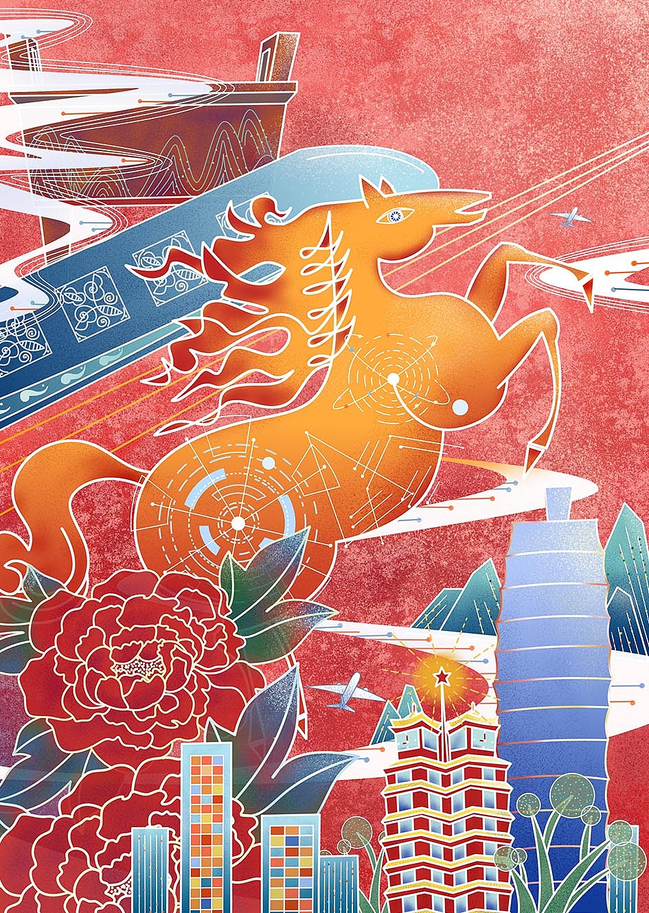 锦绣郑州城市插画（图ZMjM5MTU3NTU2） - 商业插画 - 站酷设计师禾小he原创素材 - 站酷ZCOOL