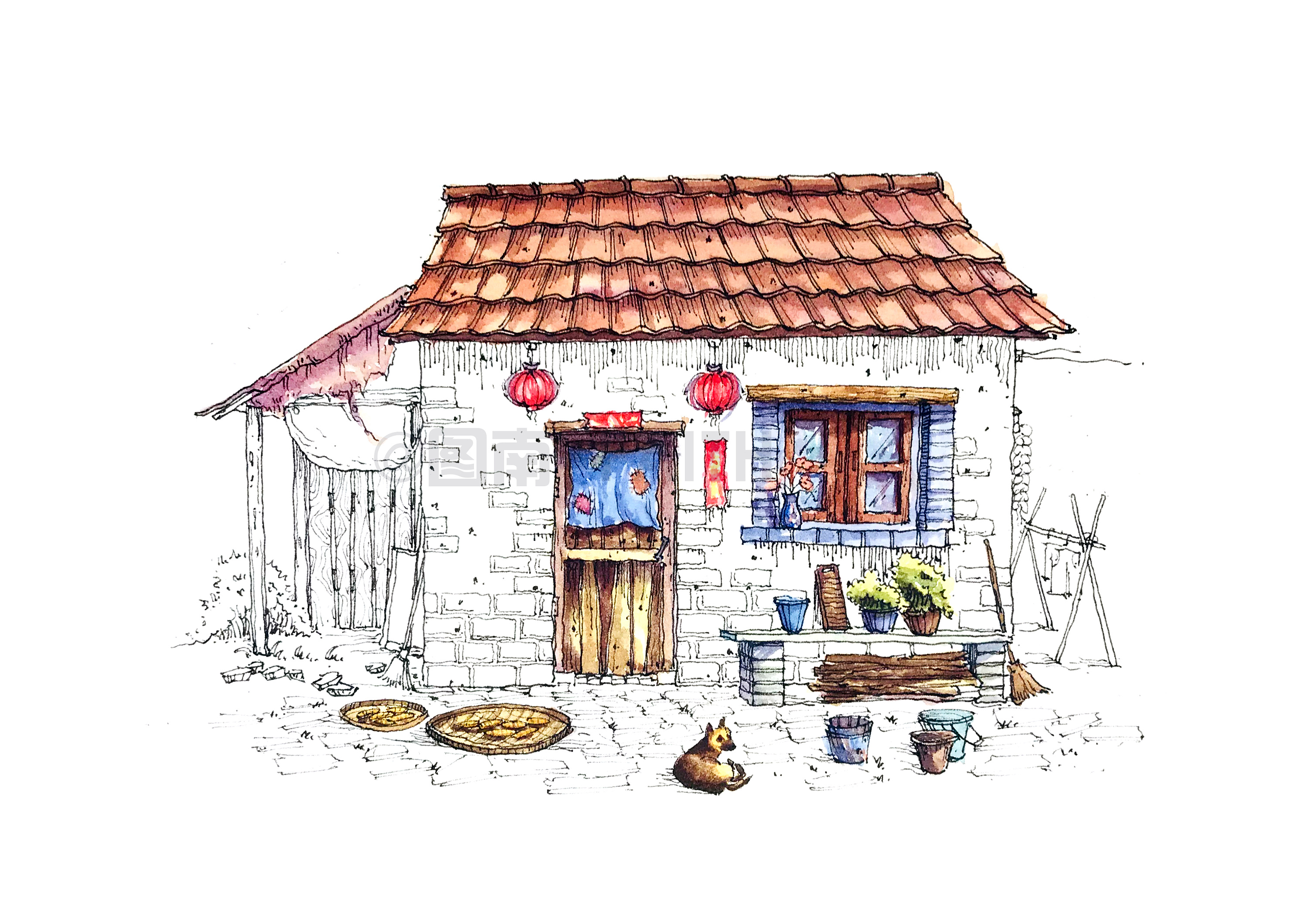 【钢笔淡彩|即将过新年的奶奶家～】