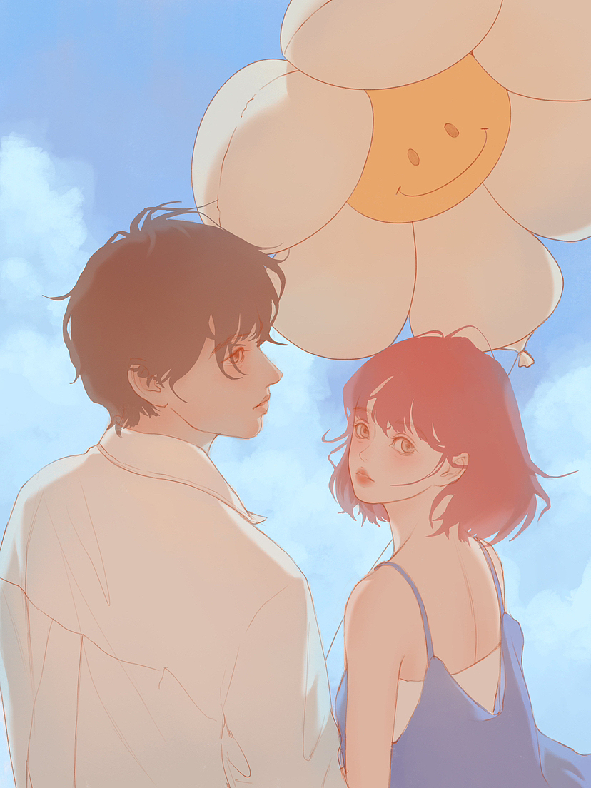 青春情侣插画,附过程图