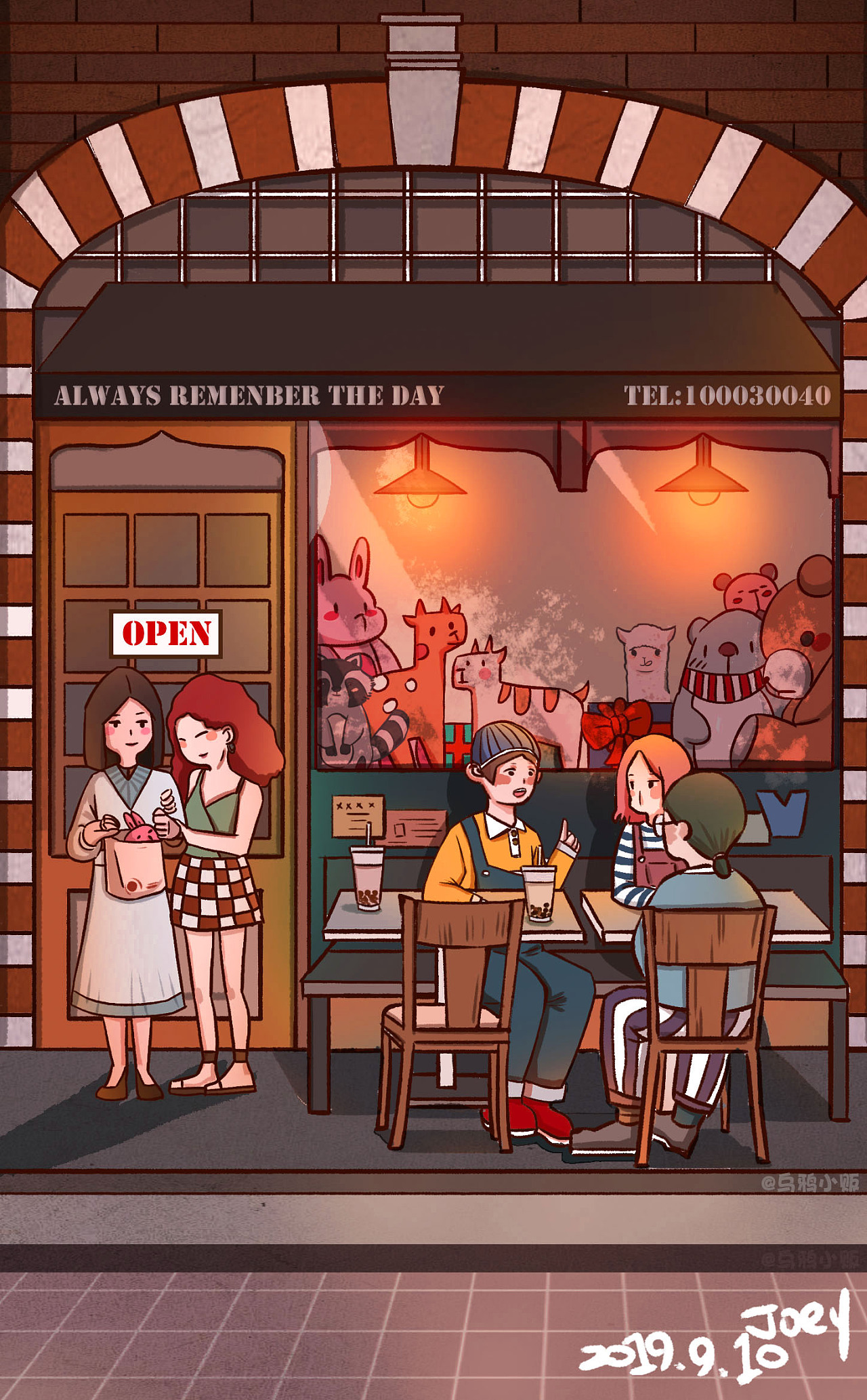 咖啡厅外的朋友们|插画|创作习作|插画师joey - 原创作品 - 站酷