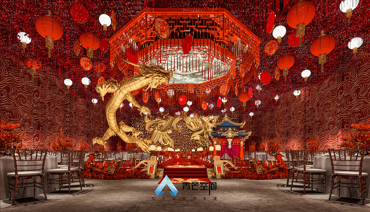 大型婚宴厅婚礼酒店布置效果图