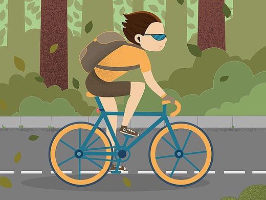 扁平卡通风一个人在户外自由骑车