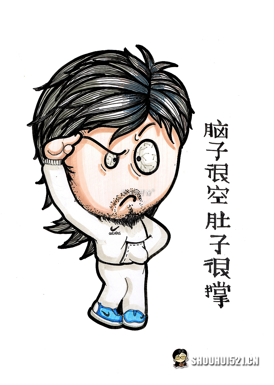 叶海洋手绘丨"脑子很空·肚子很撑"插画绘制