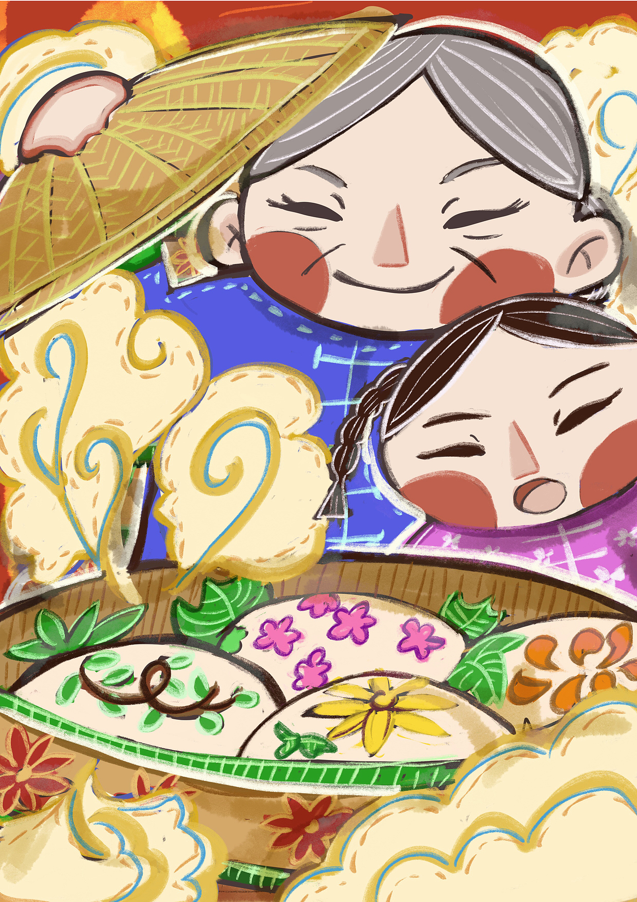 闻喜花馍民俗系列插画