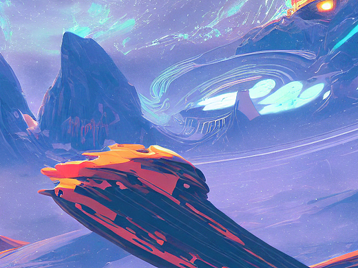 #AI创作实验室#科幻，飞船，高山，五彩斑斓