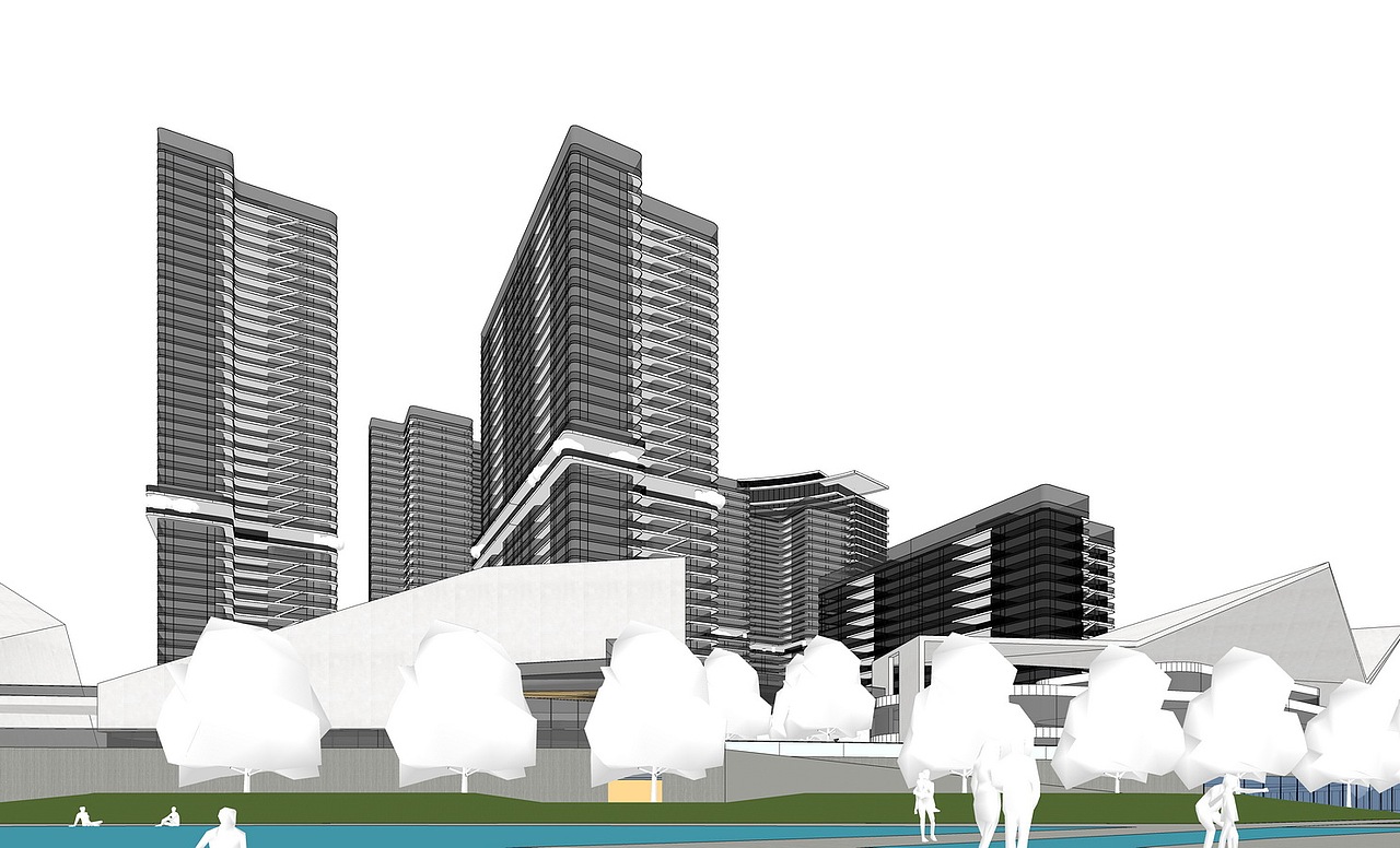 海洋综合体(住宅+商业+高层酒店)SU模型下载