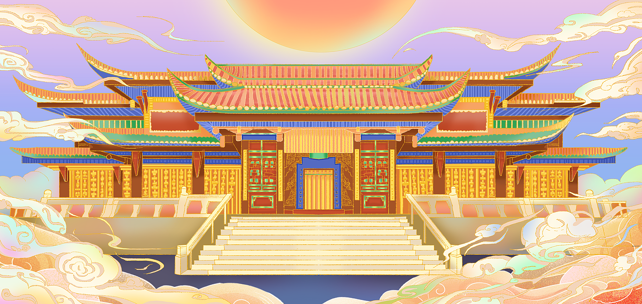 中国风国潮建筑插画