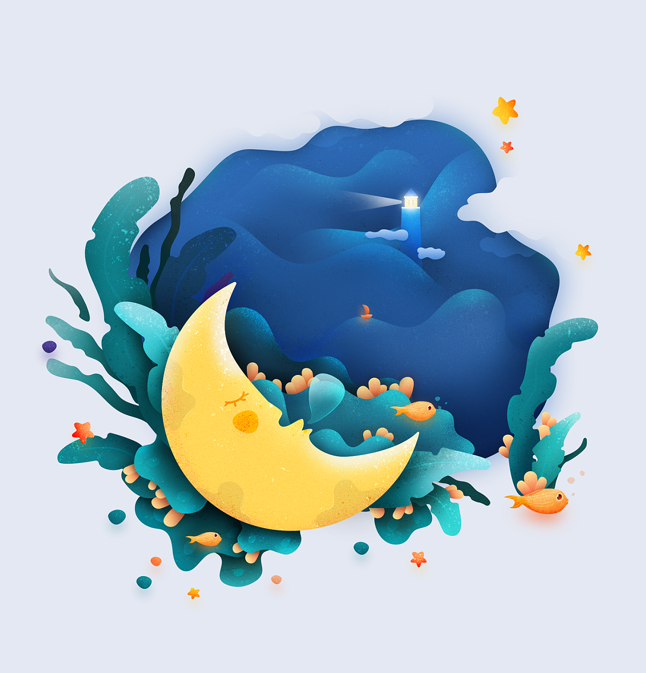 月亮与海|插画|概念设定|讲究工夫 - 原创作品 - 站酷 (zcool)